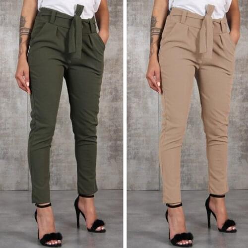 Stylish Pant Pockets Fashion Basic Bandage Knitted Women High Waist Slim Streetwear Capris Female Chiffon Casual Pants New