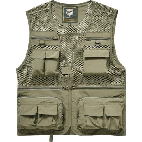 Men Multi Pocket Vest For Summer Male Casual Tool Mesh Sleeveless Jacket With Many Pocket Photographer Shooting Red Waistcoat