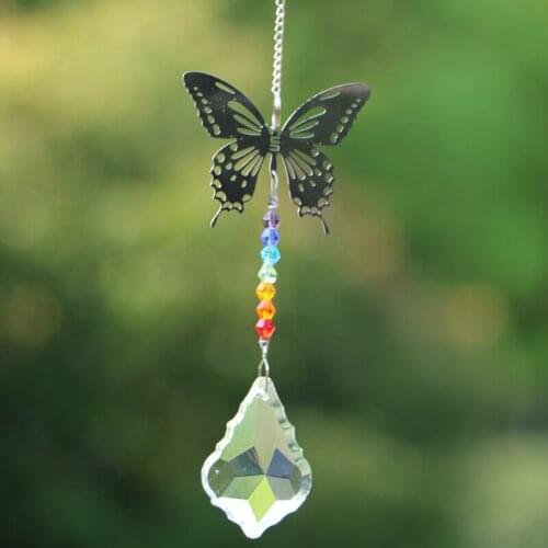 1PCS Handmade Butterfly Crystal Suncatchers Prism Rainbow Maker Hanging Maple Leaf Suncatcher Ornament