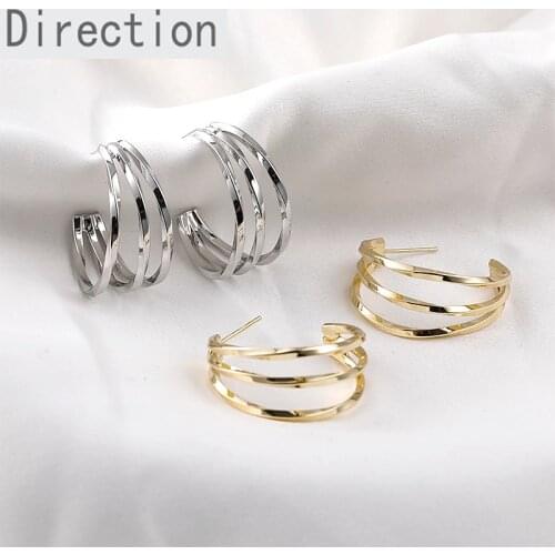 14K gold clad copper plated genuine gold high-grade multi-layer C-type silver pin Earrings DIY Earrings accessories 1 pair
