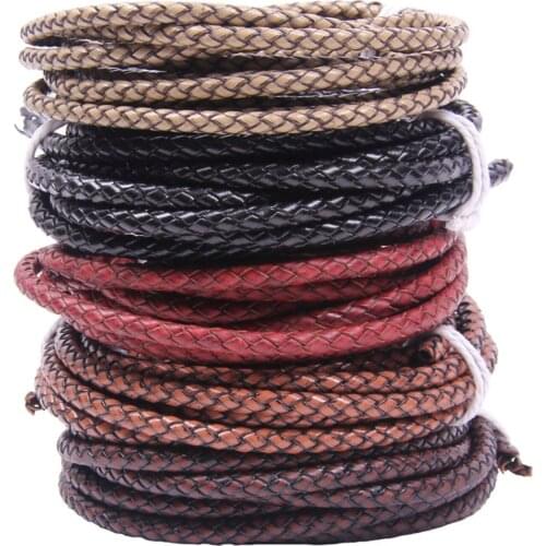 2meter/lot 3/4/5/6mm Round Classic Vintage Braided Genuine Cow Leather For DIY Necklace Bracelet gift Making