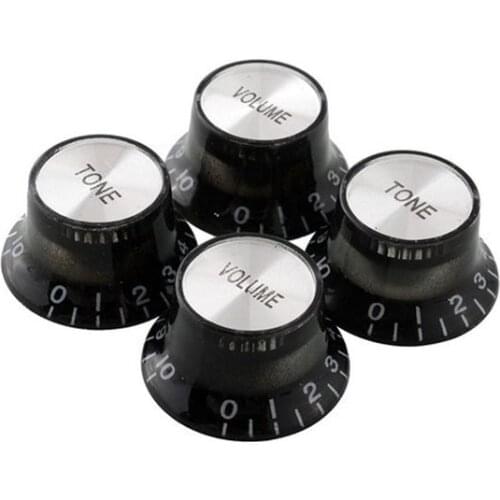 2 Tone 2 Volume Knobs Buttons Guitar Control Silver Hat Bell Top Potentiometer Cap For LP SG