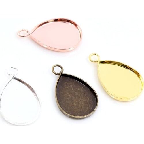 20pcs 13x18mm Inner Size 4 Colors Plated Drop Style Brass Cameo Cabochon Base Setting Charms Pendant necklace findings