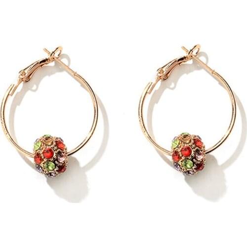 2019 Irregular Spherical Pendant Hoop Earrings Red Rhinestone Dangle Earring For Women Golden Circle classic design Ear Jewelry