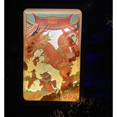 Novel Night Light 3D Paper Carving Art Decoration Lamp LED Table Lamp USB Christmas Spring Festival Carving Bedroom Decoration