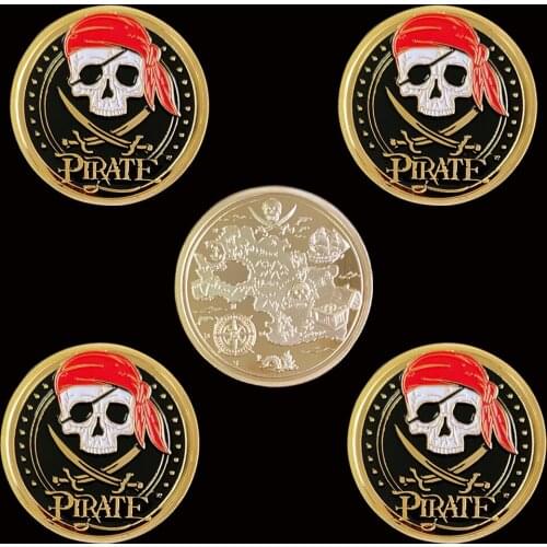 5PCS 2021 Skull Pirate Coin Gold Colorful Nice Gifts For Collection