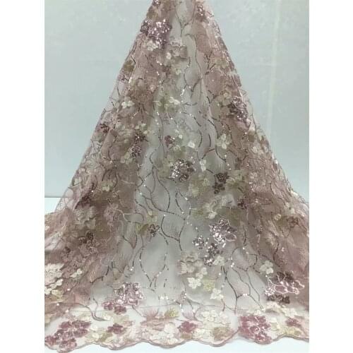 5yards Nigerian Lace Fabrics 3D Flower Sequins blingbling net lace diy haute couture dress Designs Bridal Wedding Party Dresses