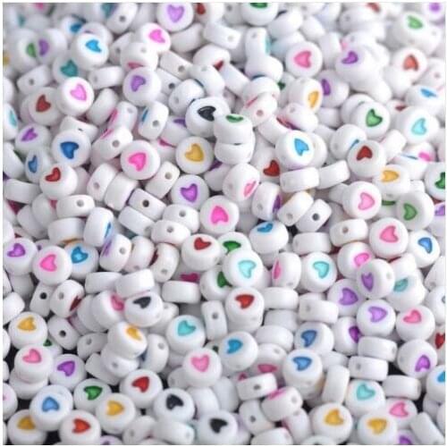 500g Mixed Acrylic Flat Heart Round Loose Spacer Beads For Jewelry Making 7x4mm