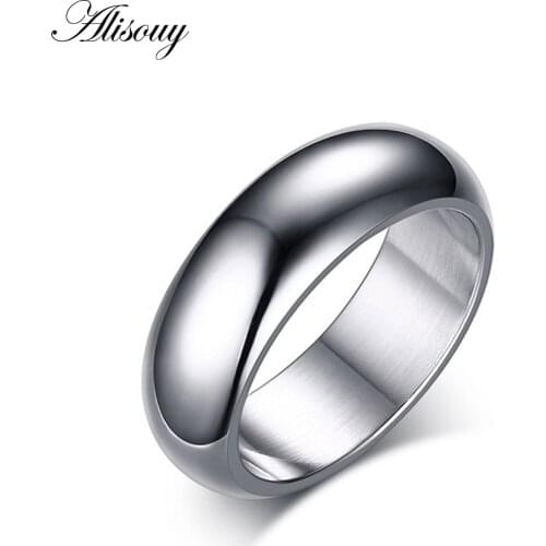 Alisouy High Quality Silver Color Glossy Stainless Steel Couple Rings For Men Women That Wear Smooth classic Ring