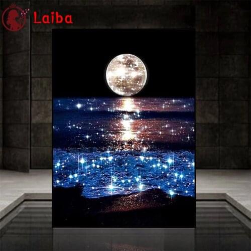 Diamond Mosaic Abstract art night seascape moon round drill Cross Stitch Diamond Art Painting Full Square Decor For Home