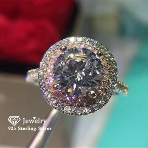 CC S925 Silver Rings For Women Luxury Pink Cubic Zirconia Wedding Ring Fine Jewelry Bridal Engagement Anillos Mujer CC593