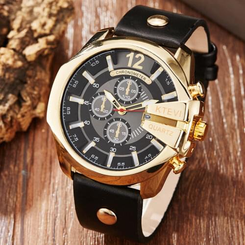 Unique Big Dial Cool Mens Watch Golden Steel Steampunk Sports Quartz Wrist Watch For Men Luxury Fashion Clock Relogio Masculino