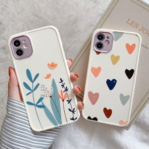 Colorful Love Heart Flowers Phone Case For iPhone 12 Mini 11 Pro Max X XS XR 8 7 Plus Marble Soft TPU Silicone Shockproof Cover