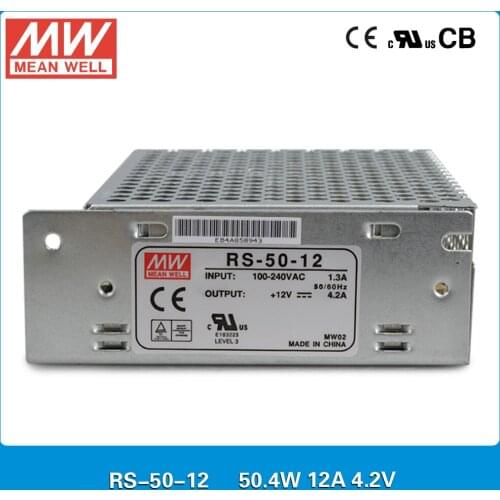 Gunuine Mean well mini size 50W 4.2A 12V Power Supply RS-50-12 3 years warranty CB UL CE approved