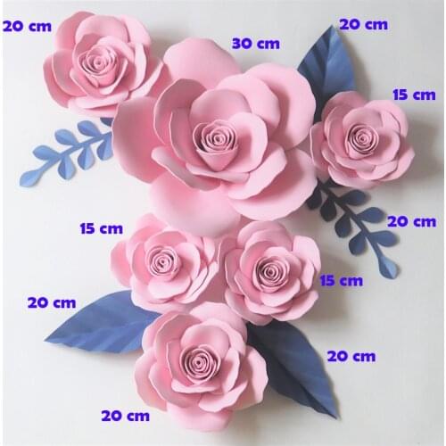 DIY Artificial Flowers Fleurs Artificielles Backdrop Giant Foam Paper Flowers 6PCS+ 5 Leave Wedding Party Decoration Living Room