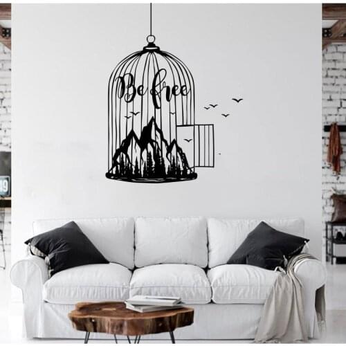 Bird Cage Be Free Mountain Wall Deal Office Jungle Woodland Birdcage Animal Wild Wall Sticker Vinyl Kids Room Bedroom Decor