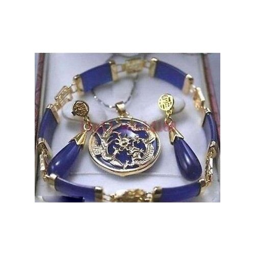 Beautiful purple jade Dragon Pendant Necklace Earrings Bracelet Set Fashion Wedding Party Jewellery