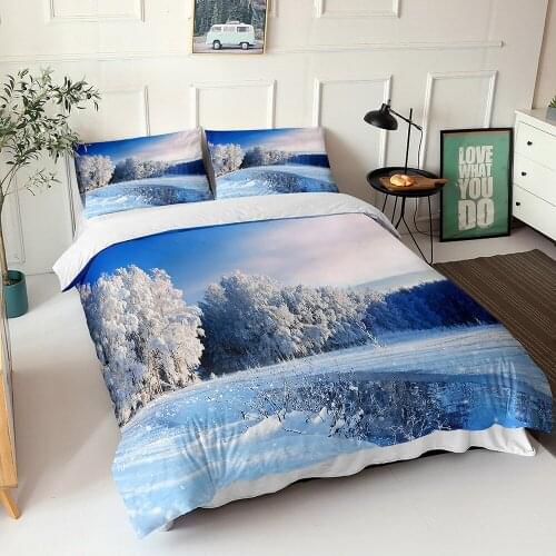 3D Printing Winter Sunset Snow Scene Bedding Set 3Pcs Duvet Cover Pillowcase All Sizes Boys Girls Birthday Gifts Christmas Gifts