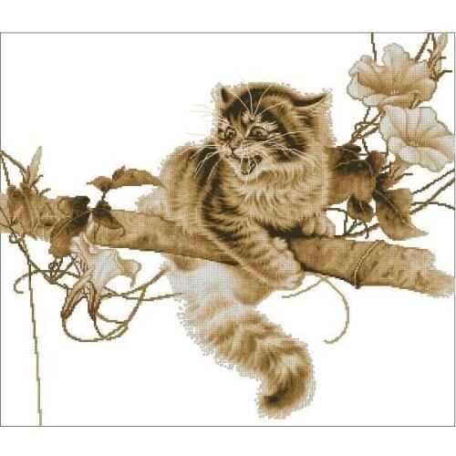 Cat On the Tree,Counted Cross Stitch14CT Cross Stitch Sets Wholesale cartoon Cross-stitch Kits Embroidery Needlework