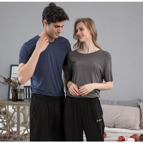 2PCS Lovers Summer Modal Short Sleeve Pajamas Suit Male Thin Home Clothes Female Large Size M-5xl Soft Pyjamas Sleepwear Loose