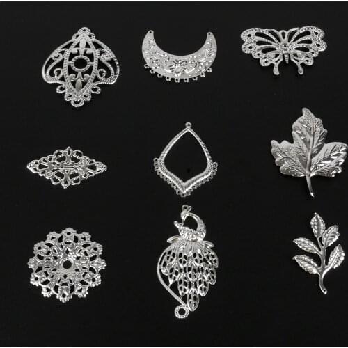 Fashion 15Style Silver Metal Filigree Flowers Slice Charms Pendant Charms Settings Accessory DIY Components Jewelry Findings