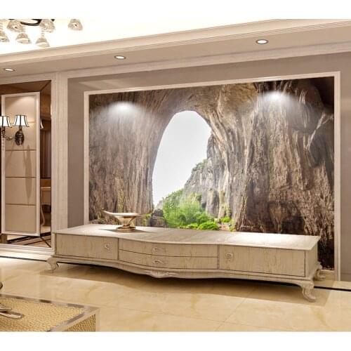 Bacaz Nature Hole 3D Mountain Wallpaper Art Wall Mural for Living Room TV background 3d Wall Paper Mural Stickers Decor