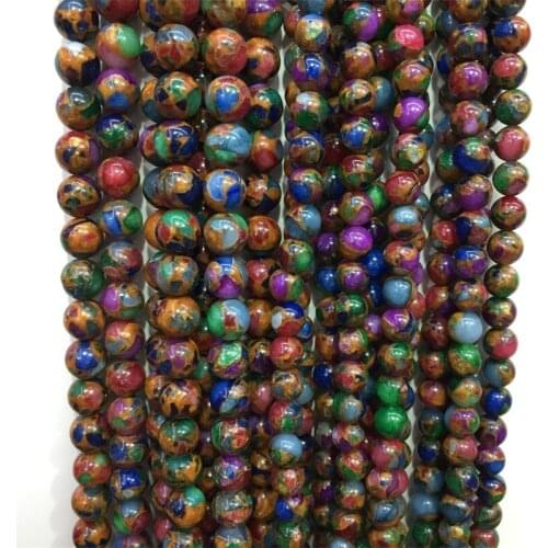 Natural Minerals Stone Polish Gold Colorful Cloisonne Jade Beads for Jewelry Making DIY Bracelet Necklace 8MM Spacer Gemstone