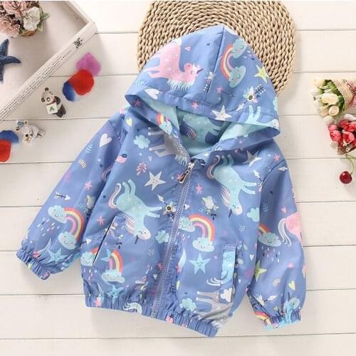 New Childrens Jacket Winter Coat Hooded Printed Trench Coat Windbreaker For Girls Baby Girl Winter Clothes Suit 2-8 Year Old