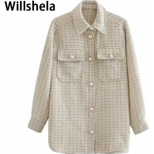 New Fall Winter Women Jacket Pearl buttons Warm Tweed Women Coat Oversized Chic Fashion High Street Female Outfits Tops