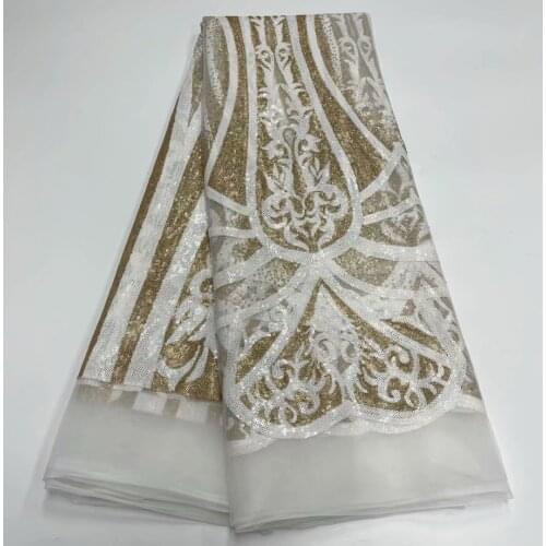 Latest 5 Yards French Net Lace Fabric Sequins Tulle Mesh African Bridal Dress Material Cloth Tissu Dentelle Africaine Tela JN4