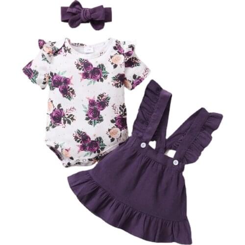 Baby Girl Clothes 0-18 Months Girl Floral Spring Outfits Set Purple Newborn Girl Summer Clothes 3Pcs Girls Birthday Floral Dress