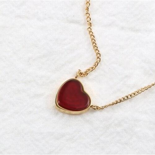 Red Carnelian heart pendant necklace for women stainless steel natural stone necklace simple minimalist trendy women accessory