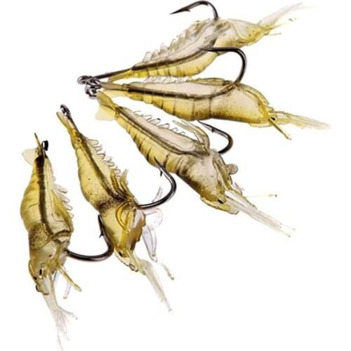 5Pcs Fishing Lure Soft Lightweight Faux Vivid Shrimp Prawn Bait Hook Fishing Gear Winter Fishing Bait for Fishing Accessories