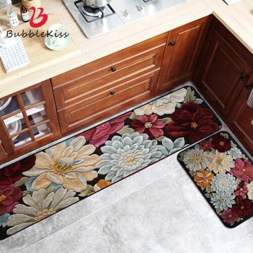Bubble Kiss European Style Color 3D Flower Pattern Kitchen Mat Home Decor Non-Slip Customized Carpets for Living Room Area Rug