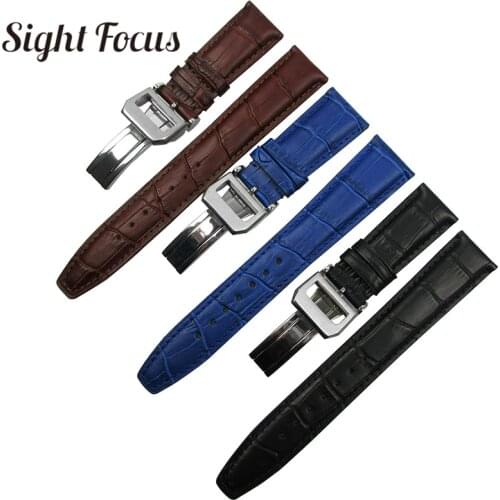 20mm 22mm Matte Calf Skin Leather Strap for IWC Chronograph Watch Bands Black Brown Bracelet with Deployant Clasp Belt Butterfly