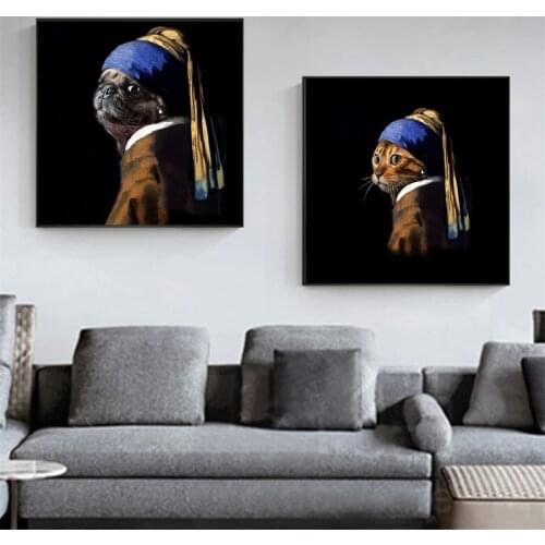 Famous Girl with Cats Mask Earrings Oil Painting Reproductions Wall Art Prints on Canvas Posters for Living Room Home Decor