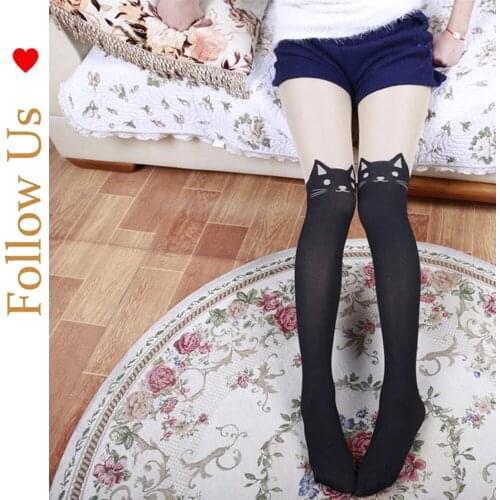 Cute cat jacquard stitching fake thighs fake high-tube over-the-knee socks pantyhose stockings