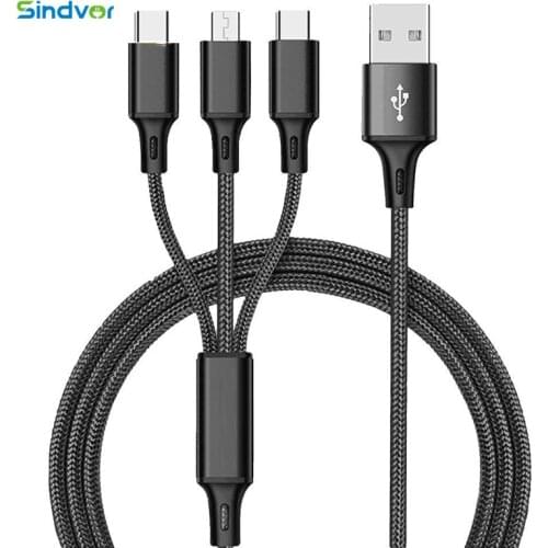 Sindvor 3 in 1 USB Cable For iPhone XS Max XR X 8 7 Charging Charger Micro USB Cable For Android USB Type C Mobile Phone Cables