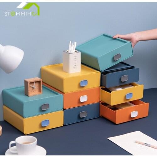 STOMMIHO Stackable Drawer Storage Box Desktop Organizer Multi Function Plastic Storage Containers for Household Office