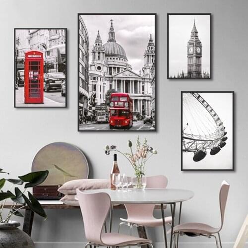 Modern London Poster Ferris Wheel Wall Art London Eye Architecture Canvas Painting Big Ben Pictures for Living Room Home Decor