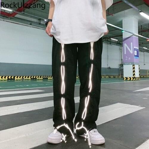 Techwear Reflective Drawstring Black High Waist Loose Hip Hop Thin Sweatpant Jogger Pant Teenager Woman Man Trouser Streetwear