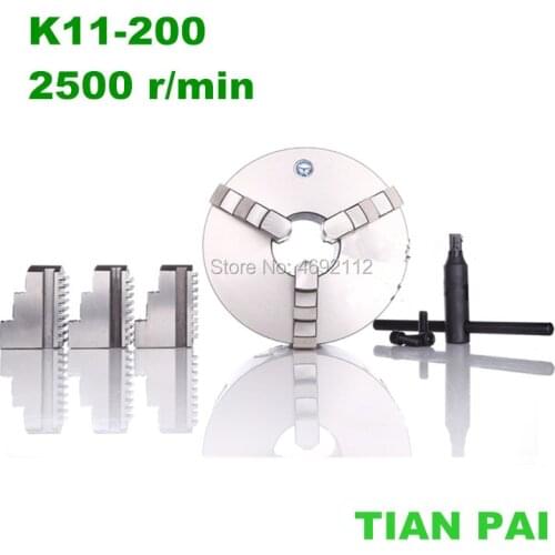 Taipai K11-200 3 Jaw Self Centering Lathe Chuck Hardened Steel 8 Inch Jaw Chuck for Drilling Milling Machine