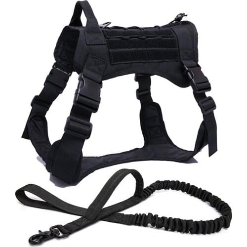 Tactical Dog Harness Pet Vest Nylon MOLLE Bungee Leash Handle Large Dogs Training Big Patrol Service Dog Canine German Shepherd