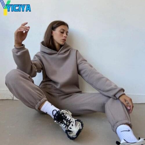 YICIYA 2021 autumn and winter womens sportswear hoody Sweater Set two-piece set tracksuit women suit female Y2k crop top sport