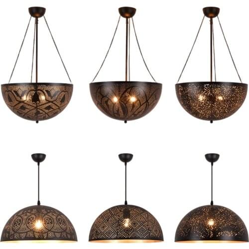 Iron black hollow carved pendant lights American retro dining room lamps living room lamp kitchen Southeast Asia hanging lights
