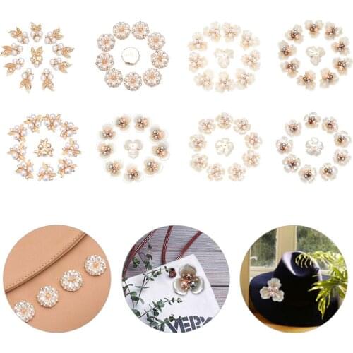 10PCS Pearl Flower Rhinestone Buttons Sparkling Crystal Hairpins Decoration Clothes Sewing Accessories Exquisite Practical