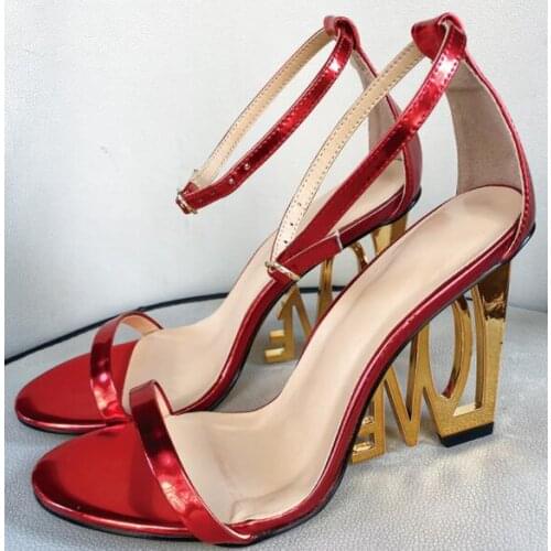 Moraima Snc Summer Strange Heels Woman Shoes Sexy Open Toe Ankle Strap Party Dress Shoe Gold Red Green Heels