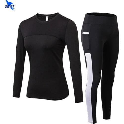 Women Patchwork Tracksuit Yoga Set Running Fitness Jogging T-shirt Leggings Sports Suit Gym Sportswear Workout Pocket Clothing