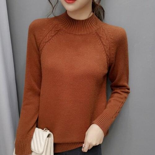 Knitted Half Turtleneck Women Autumn Winter 2021 Ladies Korean Sweater Female Long Sleeve Jumper Blue White Pullover Pull Femme