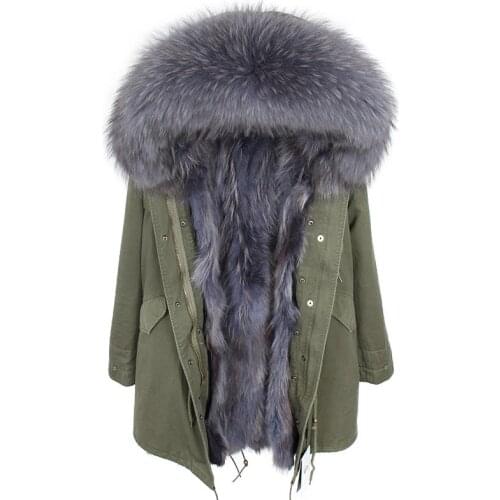 Womens coats Natural raccoon fur medium size ladies winter coat thick fur liner slim female jacket fur coat woman parkas